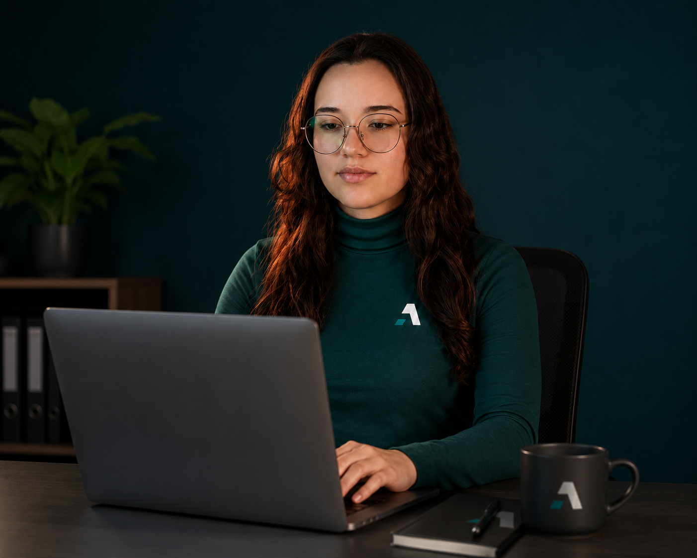Ash trabajando en una computadora